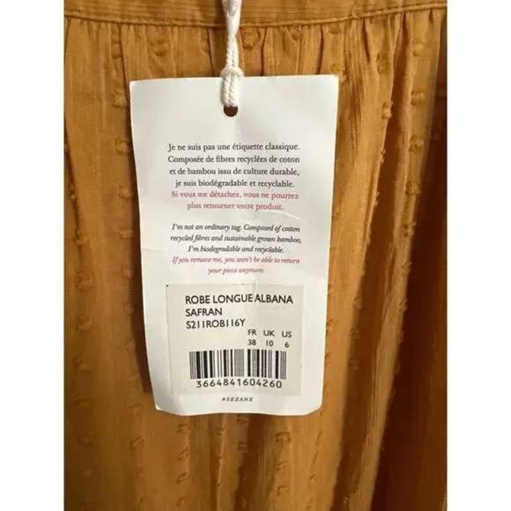 NWT Sézane Albana Maxi Dress - Safran Saffron Yellow - 100% Cotton - Size 38 / 6 - Picture 7 of 8